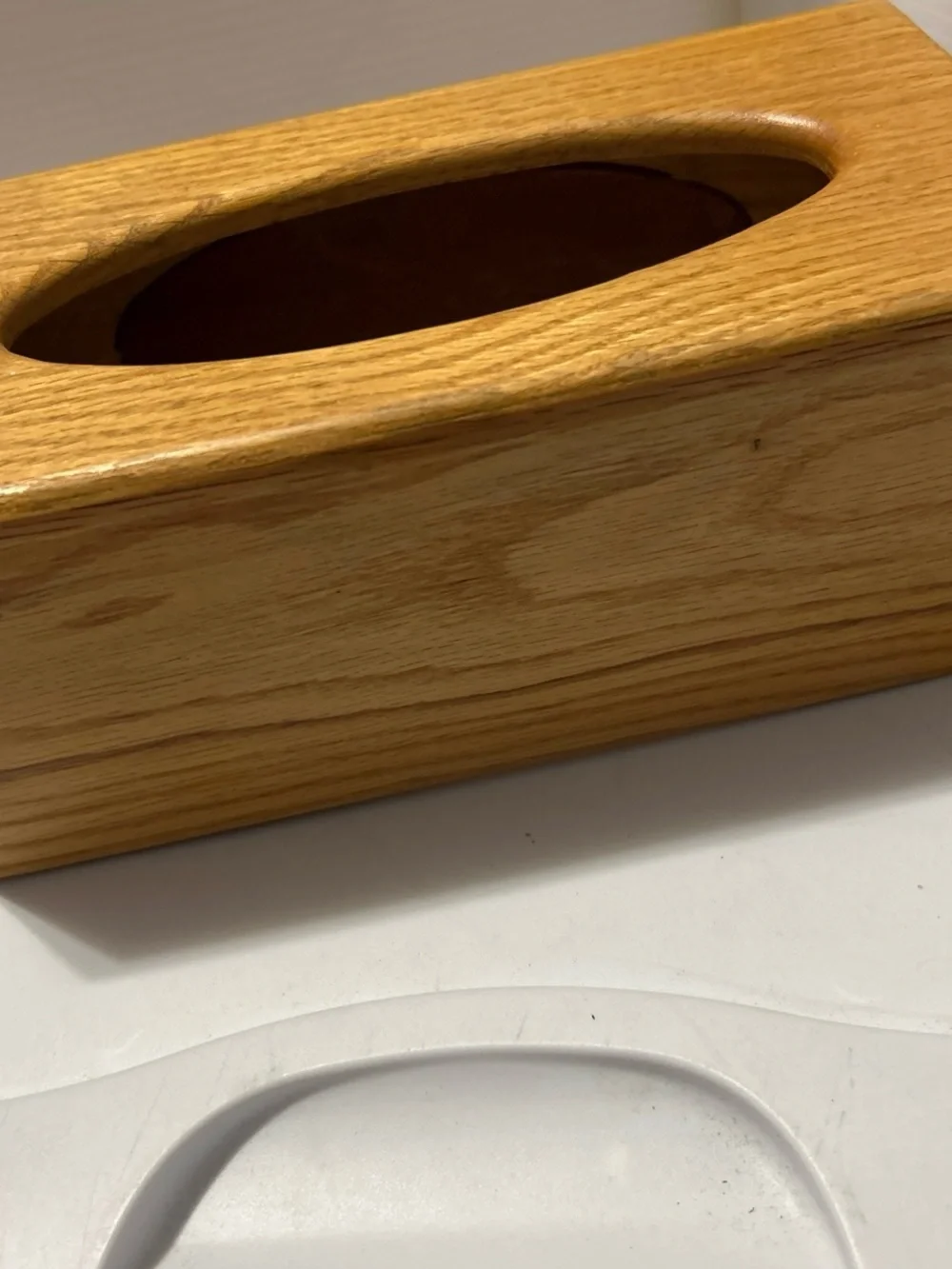 Carved Wooden Tissue Box Cover in Oak Finish